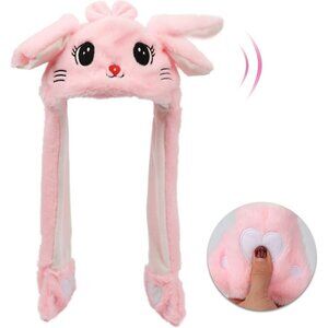Kids Cat_pink Animal Hat with Ears Moving Jumping Pop Up Beating Plush Holiday